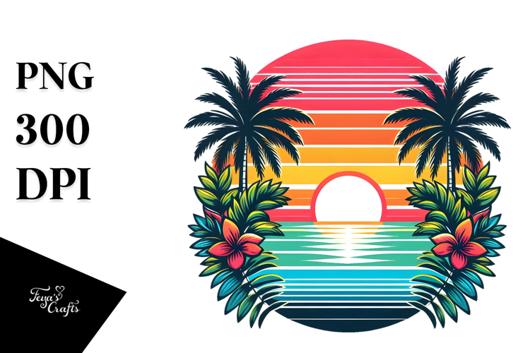 sunset clipart tshirt style, PNG