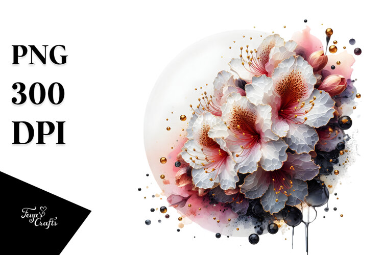 Glossy Rhododendron, Round Watercolor Splash example image 1