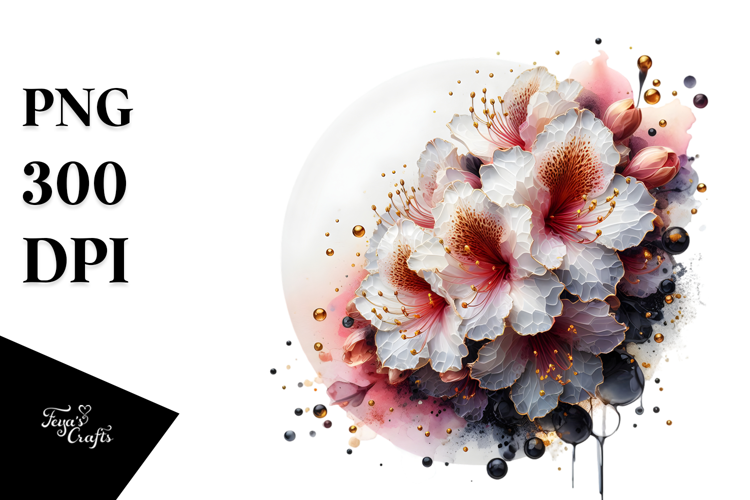 Glossy Rhododendron, Round Watercolor Splash