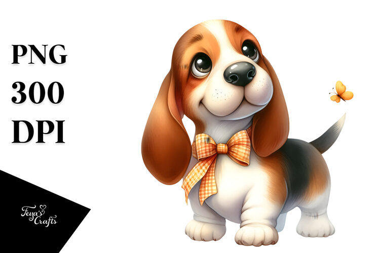 Cute Watercolor Basset Hound JPEG example image 1