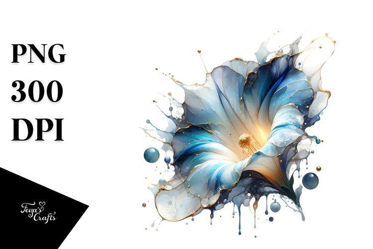 Glossy Morning Glory, Round Watercolor Splash