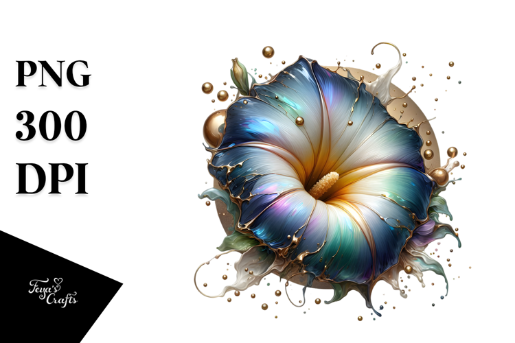 Glossy Morning Glory, Round Watercolor Splash