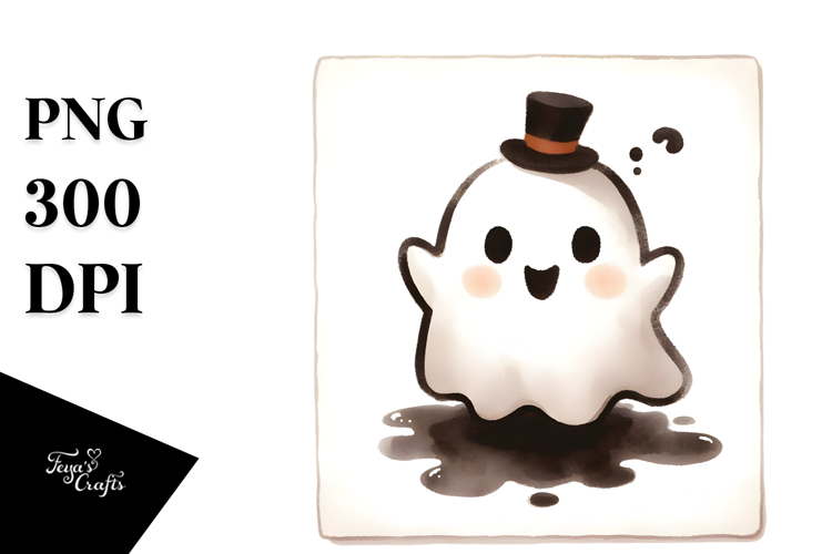 Funny Cute Ghost in Watercolor PNG