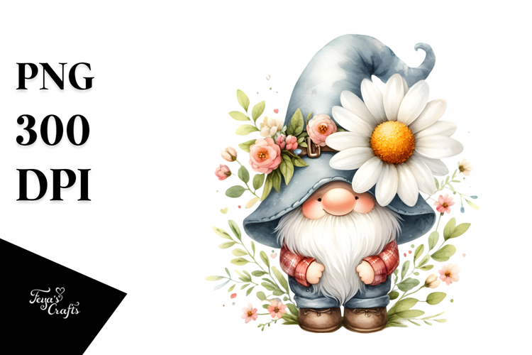 Cute Gnome with Big Hat and Impatiens, PNG