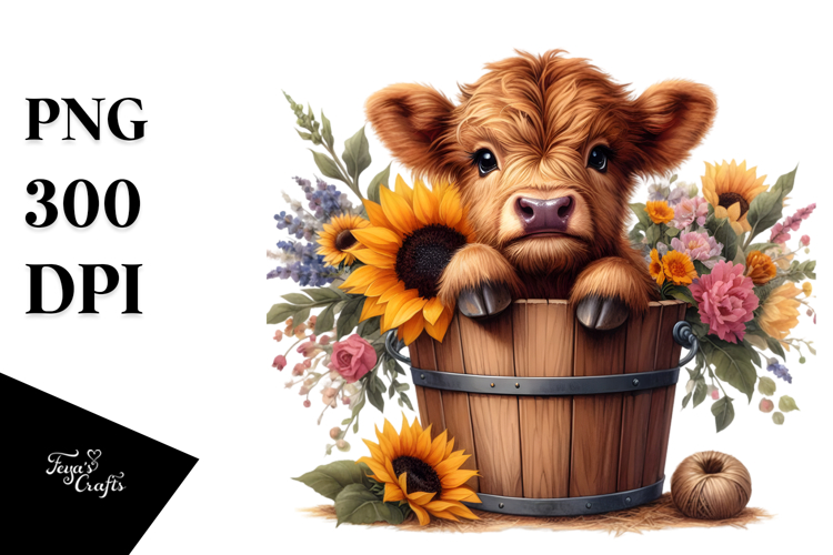 Baby Cow with Sunflower PNG