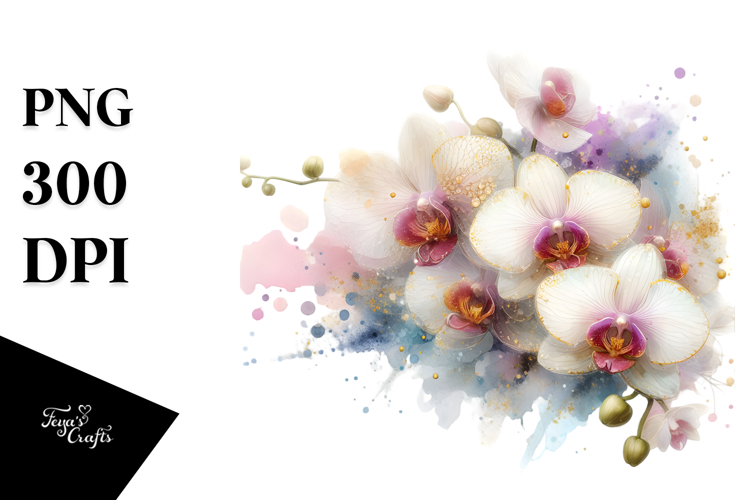 Orchid Made of Material with Golden Insertions PNG