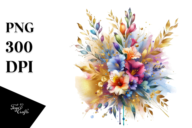 Colorful Abstract Bouquet with Gold Foil