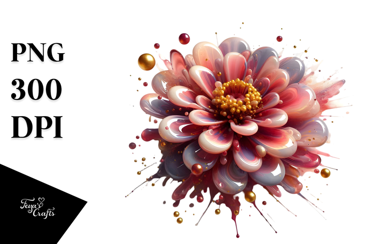 Glossy Zinnia, Round Watercolor Splash