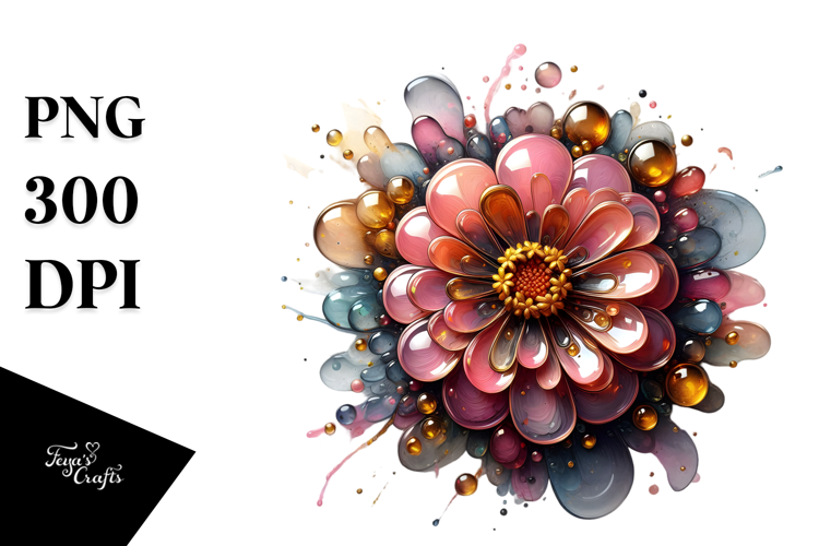 Glossy Zinnia, Round Watercolor Splash