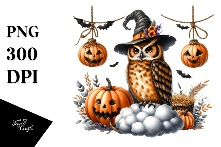Owl Dressed for Halloween on Cloud PNG