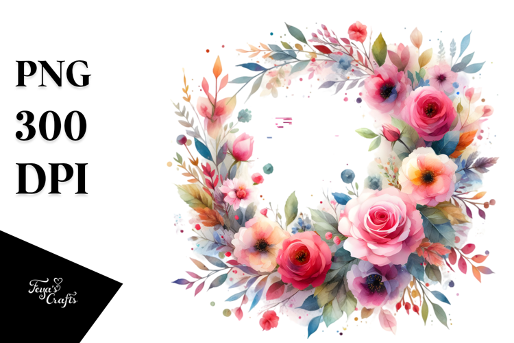 Colorful Abstract Wreath with Pink Roses