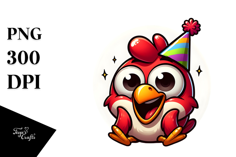 Cartoon Chicken with Party Hat PNG