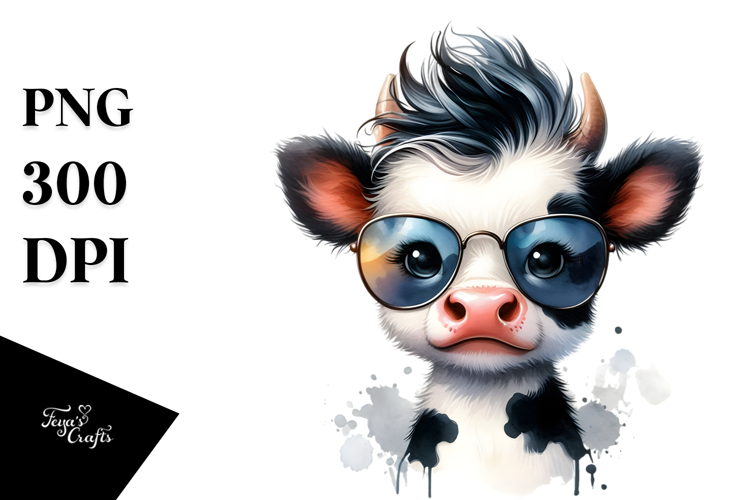 Funny Baby Cow with Cool Hair PNG