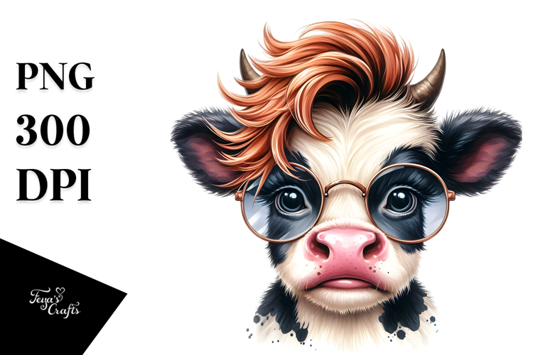 Funny Baby Cow with Cool Hair PNG