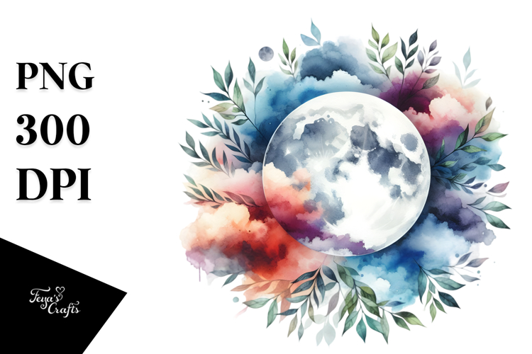 Vibrant Abstract Moon Foliage Clouds Clipart