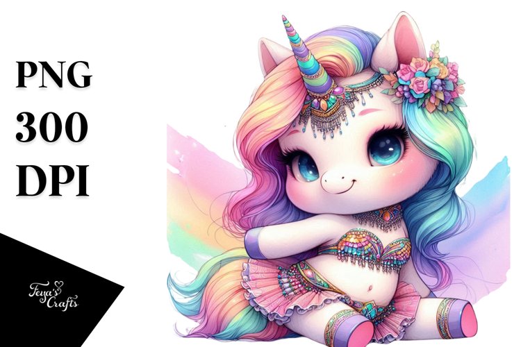Colorful Baby Unicorn with Belly Dancers Outfit, PNG