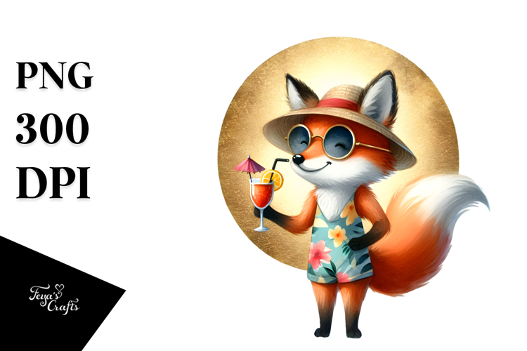 Beachwear Fox Drinking Cocktail PNG
