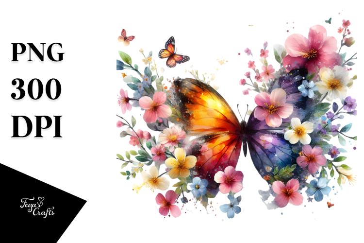 Grungy Butterfly Spring Flowers PNG