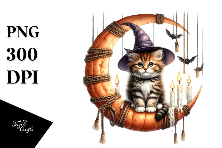 Kitten Halloween Half Moon PNG