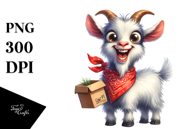 Funny Goat Standing Bandana Big Eyes Excited Clipart