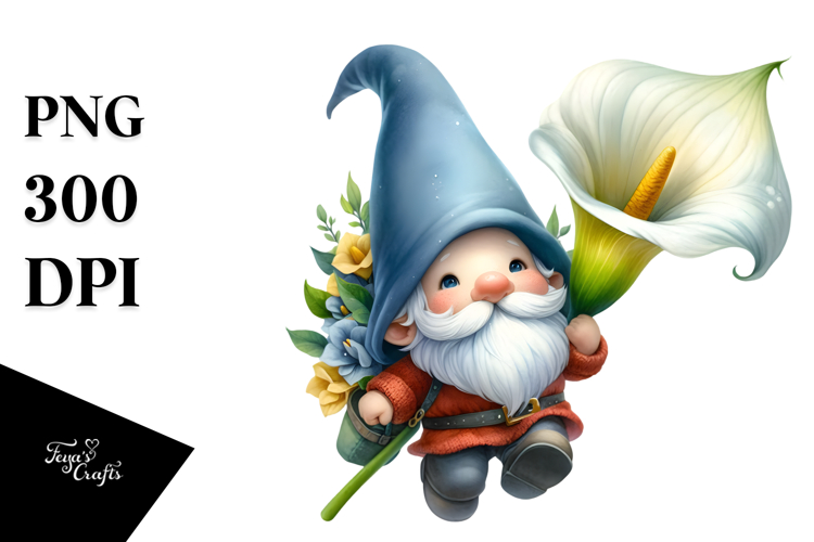 Floating Gnome with Calla Lily PNG