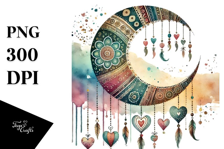 Moon with Adorning Hearts PNG example image 1