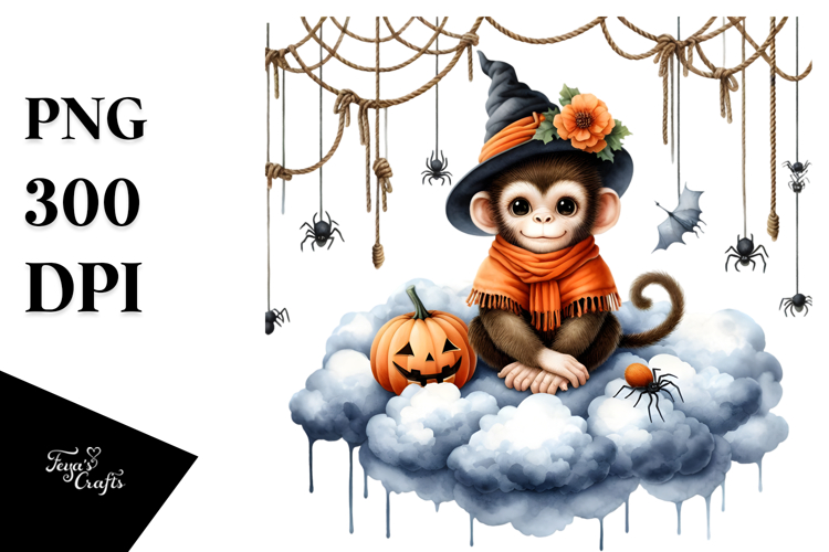Colorful Monkey on Cloud with Spiders PNG