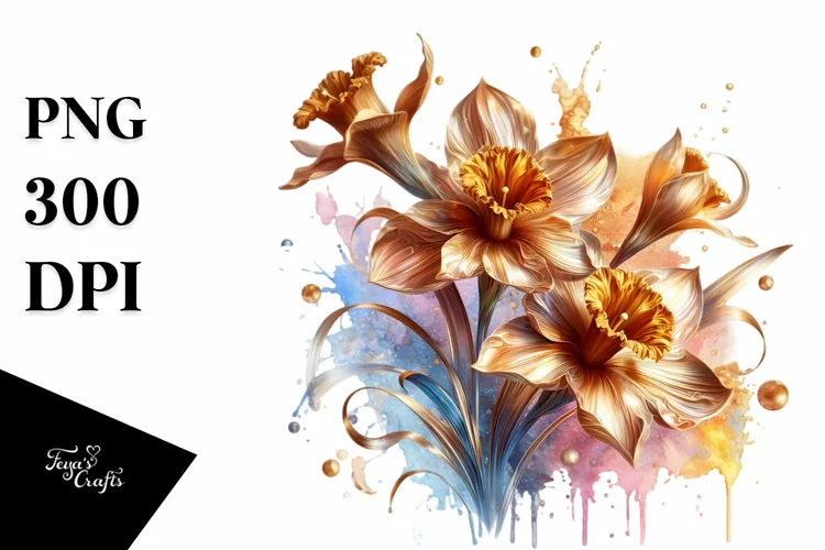 Abstract Shiny Narcissus Watercolor Splash