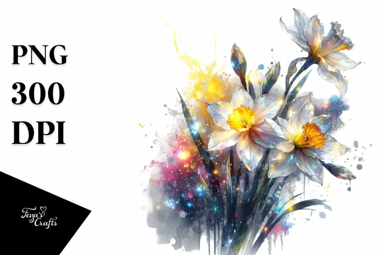 Abstract Shiny Narcissus Watercolor Splash