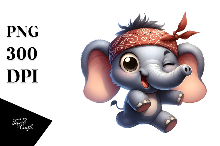 Cartoony Elephant with Bandana PNG