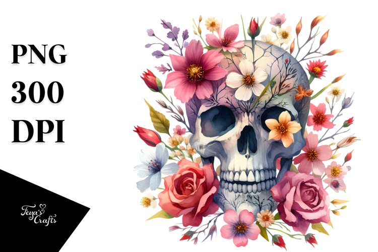 Skull Spring Flowers PNG