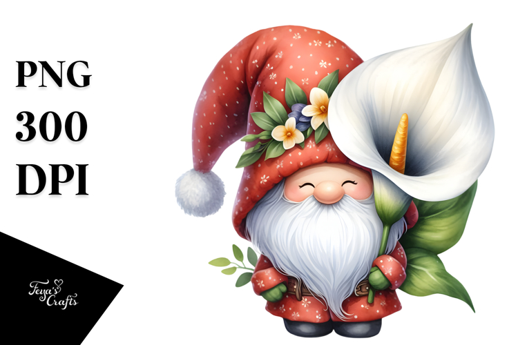cute Gnome with Calla Lily, PNG