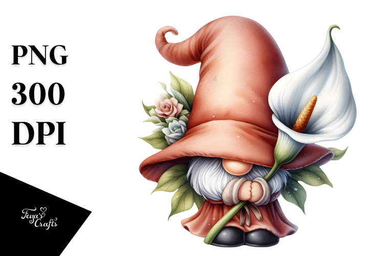 Gnome with Calla Lily Floral Frame JPEG