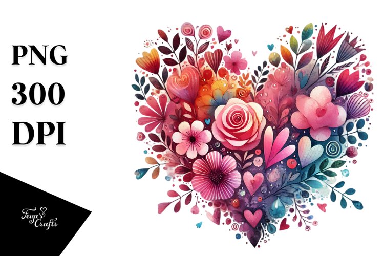 Colorful Watercolor Digital Painting with Washed Valentines