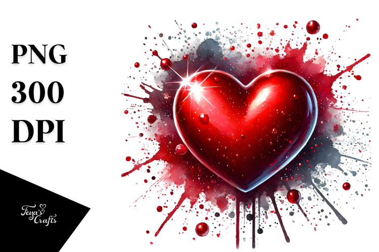 Red Glossy Heart Splashy PNG