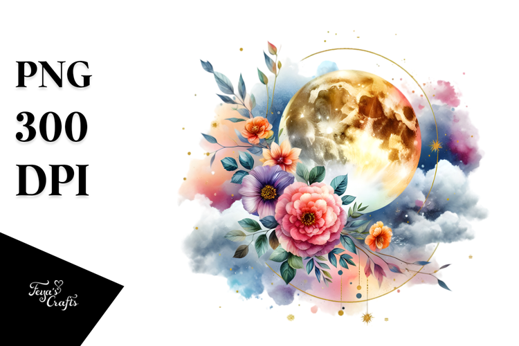 Vibrant Boho Moon with Flowers|Summer Sticker Flower