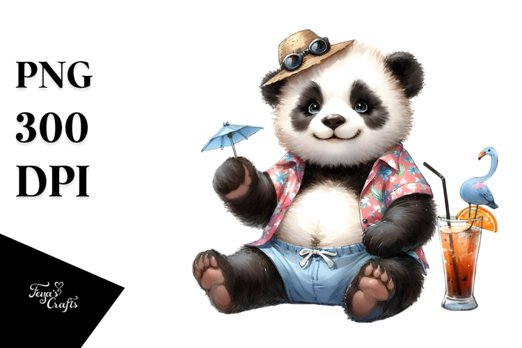 Cute Baby Panda in Beachwear, High-Res PNG