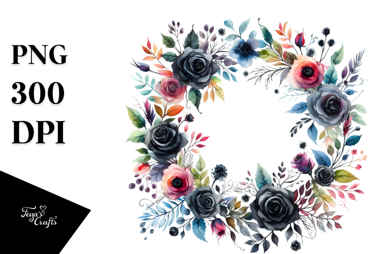 Sophisticated Floral Frame with Black Roses Watercolor
