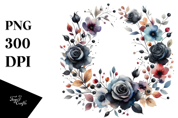 Sophisticated Floral Frame with Black Roses Watercolor