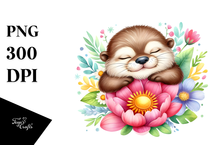 Colorful Cute Otter Sleeping in a Flower|Summer Sticker