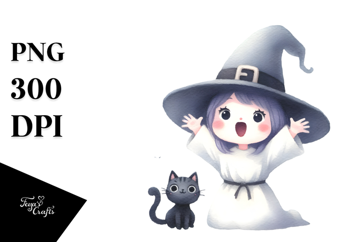Excited Witch with Cat PNG