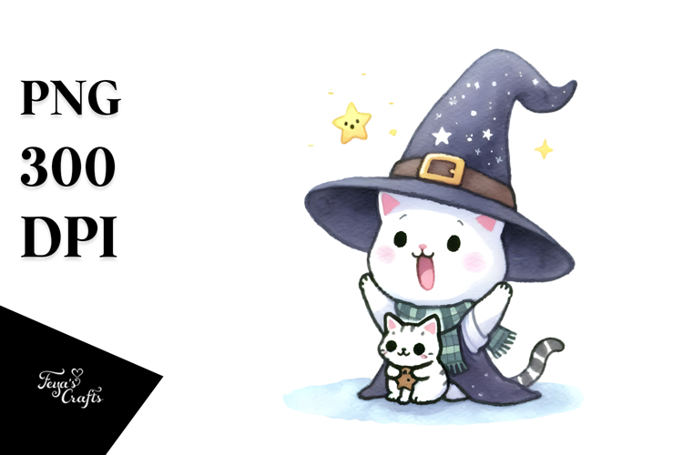 Excited Witch with Cat PNG