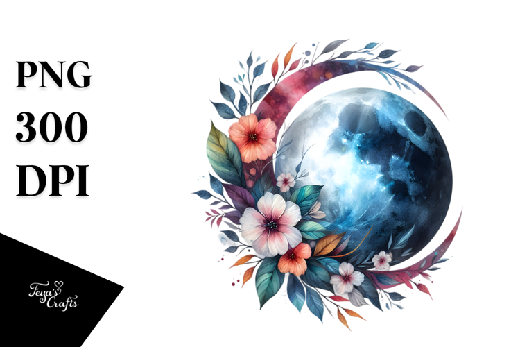 Vibrant Abstract Moon with Flowers