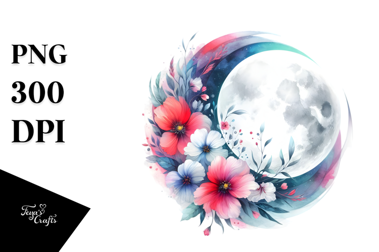 Vibrant Abstract Moon with Flowers