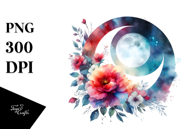Vibrant Abstract Moon with Flowers|Summer Sticker Flower