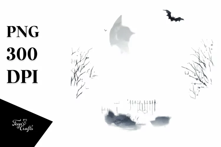 Watercolor Style Very Simple Haloween Scene | Sublimation |