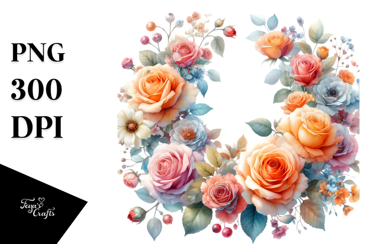 Colorful Orange Roses Frame PNG