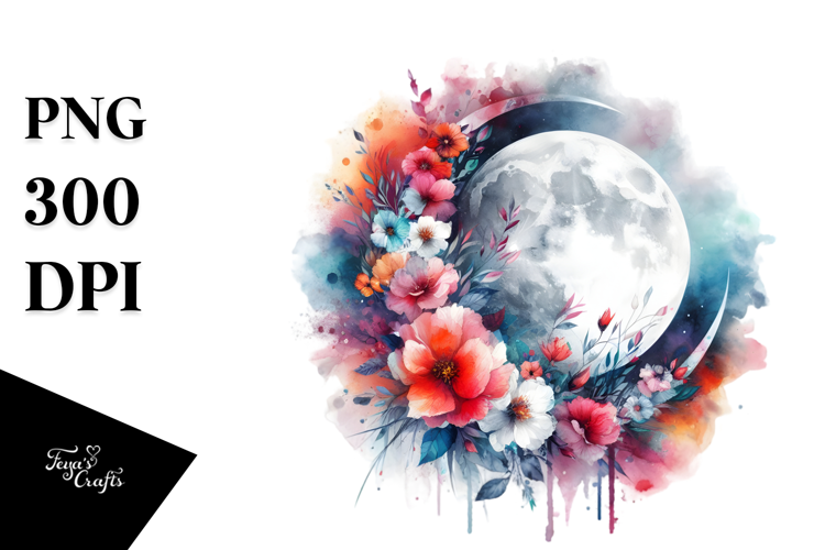 Vibrant Abstract Moon with Flowers|Summer Sticker Flower