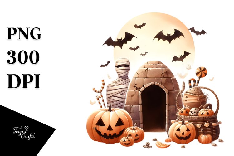 Watercolor Simple Haloween Mummys Tomb | Sublimation |