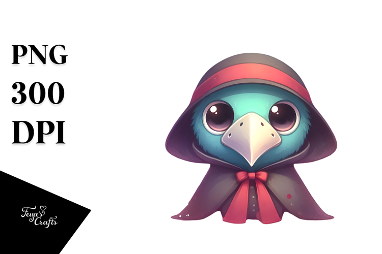 Adorable Plague Doctor with Tiny Cape Watercolor